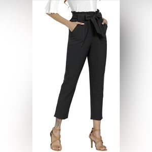 Freeprance Black Casual Trouser Paper Bag Pants Elastic Waist Slim Pockets XS